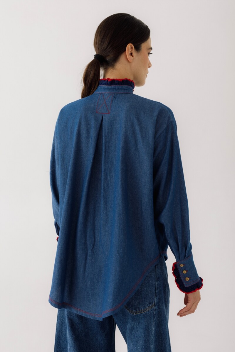 Camisa Ota Jean Crochet Azul Camisa Ota Jean Crochet Azul