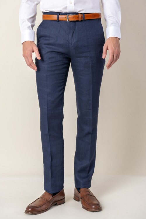 Pantalon de lino Classic Fit Azul