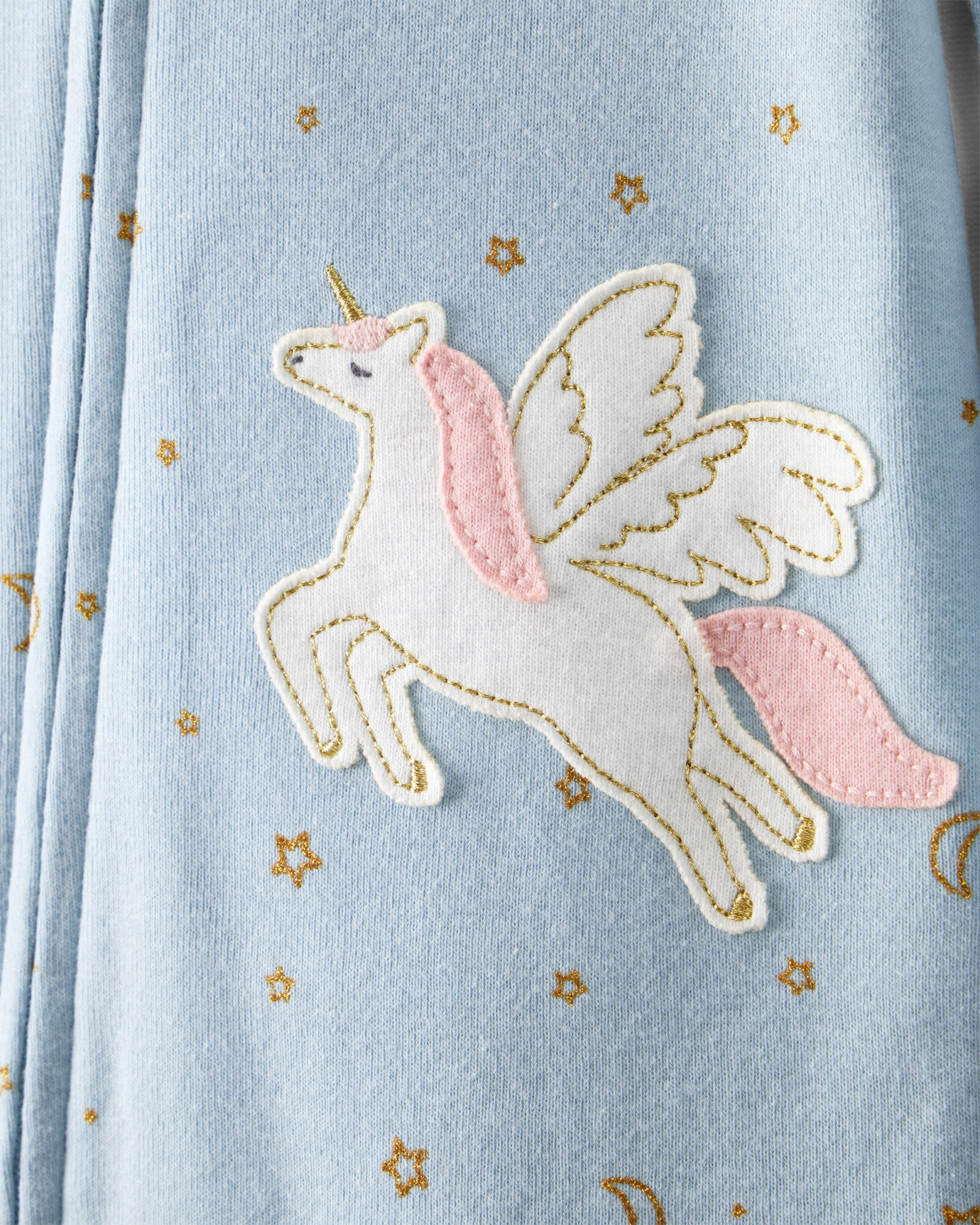 Pijama una pieza de algodón, con pie, estampa unicornio Sin color