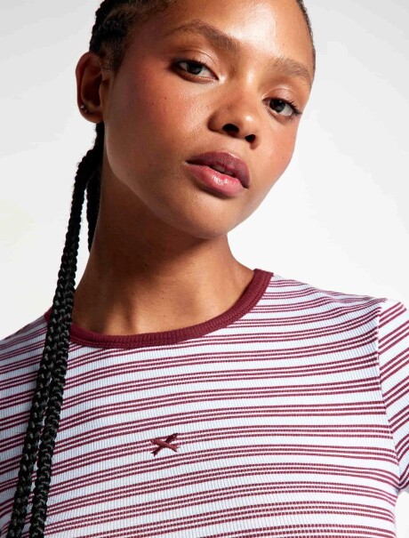 CAMISETA MANGA LARGA A RAYAS BORDEAUX