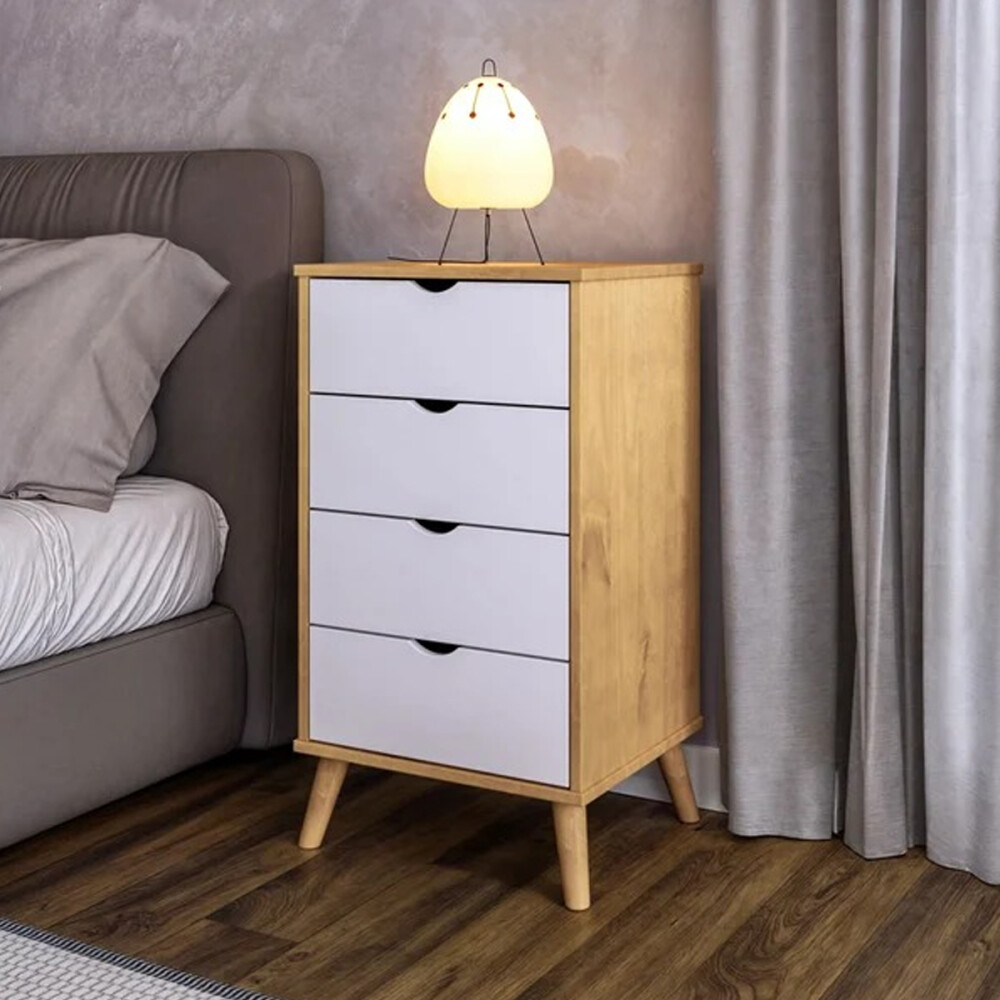 Cómoda en madera maciza con patas - 4 cajones BLANCO
