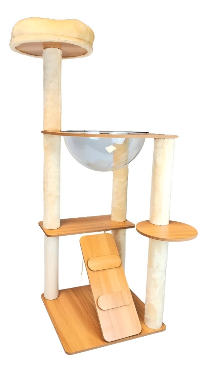 TORRE RASCADOR GATOS SISAL MADERA FELPA Y CAMA TRANSPARENTE 110CM 