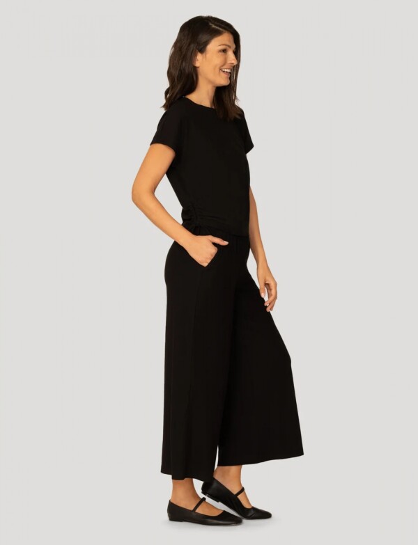 Conjunto Pantalon & Remera En Algodón Acanalado NEGRO