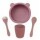 Set Comida Bebé en Silicona Bowl + Cuchara y Tenedor + Vaso Rosa Viejo