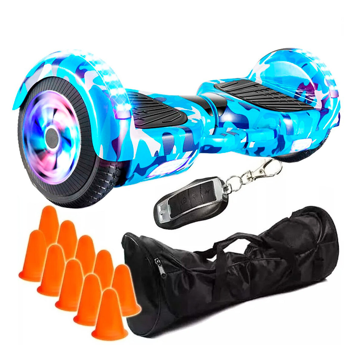 Hoverboard Eléctrico Bluetooth + Control + 10 Conos - Azul 
