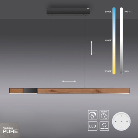 Colgante led lineal motorizado con varias funciones, negro y simil madera Colgante led lineal motorizado con varias funciones, negro y simil madera