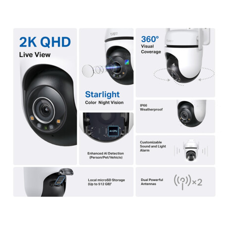 Cámara De Seguridad Tp-Link Tapo C520ws Exterior Visión Nocturna 2K 360° 001