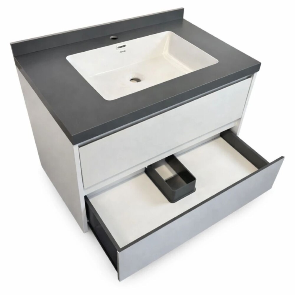 Mueble de baño suspendido Vip 80cm Blanco mesa gris y espejo botiquín 75 cm Vip blanco DMC Mueble De Baño Suspendido Vip 80cm Blanco Mesa Gris Y Espejo Botiquín 75 Cm Vip Blanco Dmc