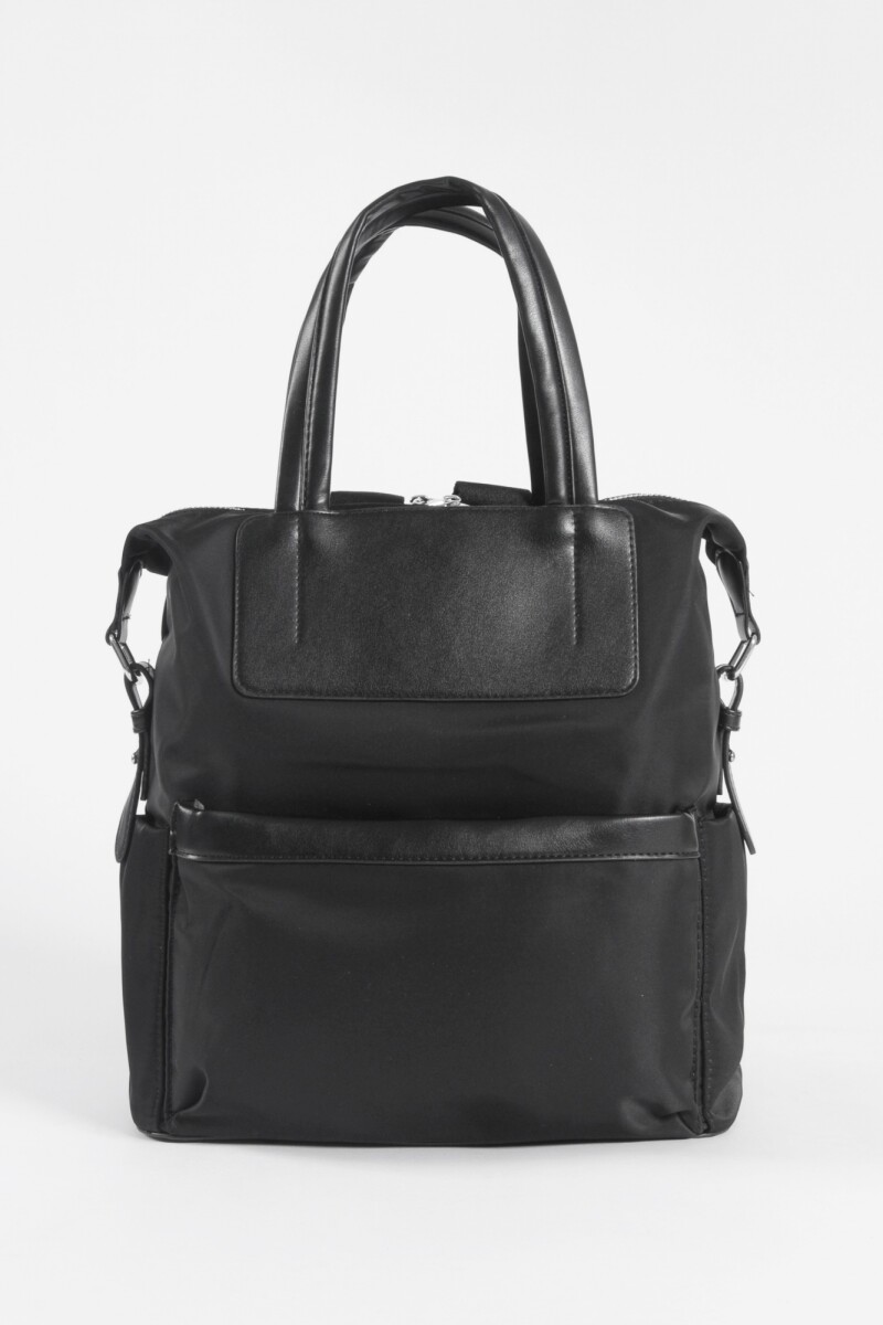 Mochila de tela con cuero vegano negro