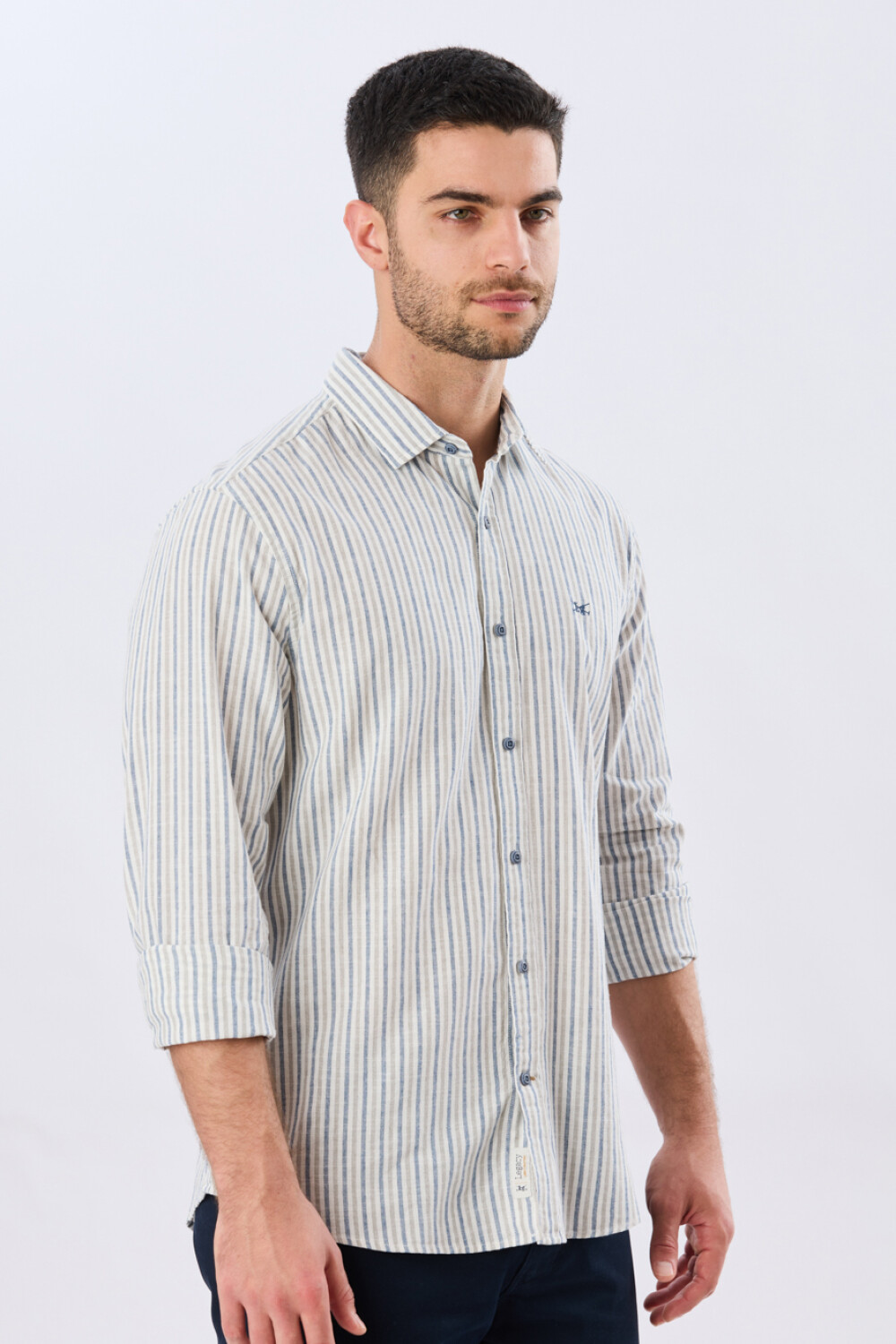CAMISA RAYADA DE LINO Verde
