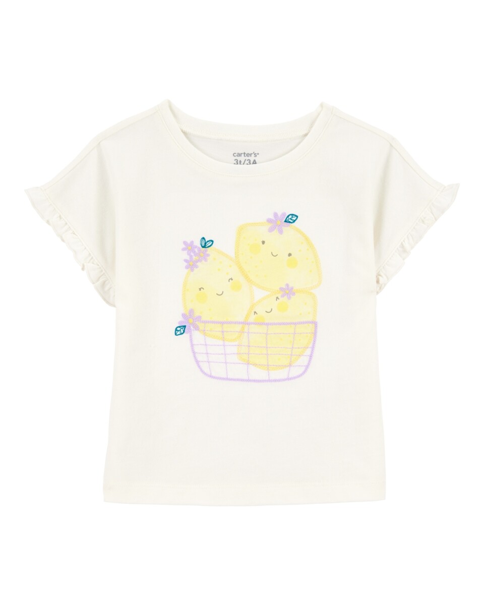 Remera de algodón, mangas con volantes y estampa limones 