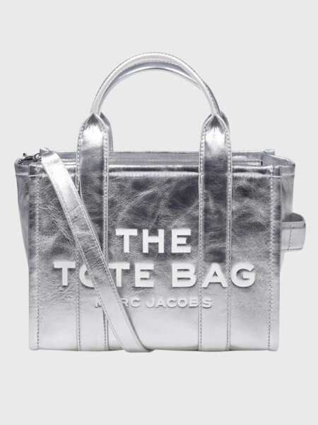MARC JACOBS- THE METALLIC LEATHER SMALL TOTE BAG Plateado