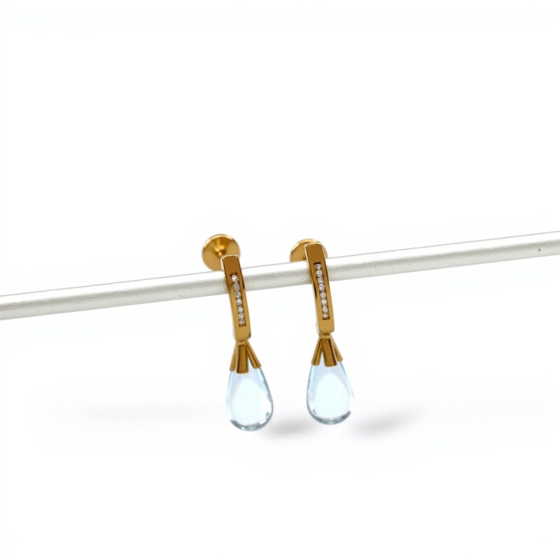 Caravanas colgante Aguamarina gota- Oro bajo - Aguamarina y zirconia- CA8093 conpiedra