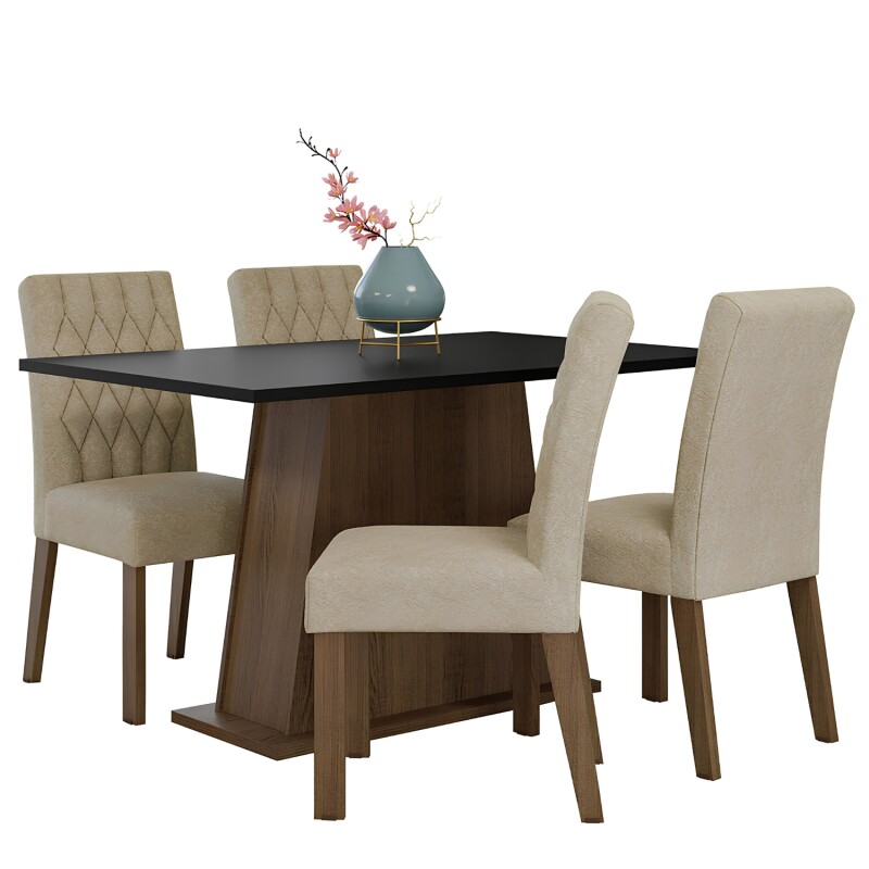 Juego Comedor Lumax Mesa Rustic Negra + 4 Sillas Fiona Crema
