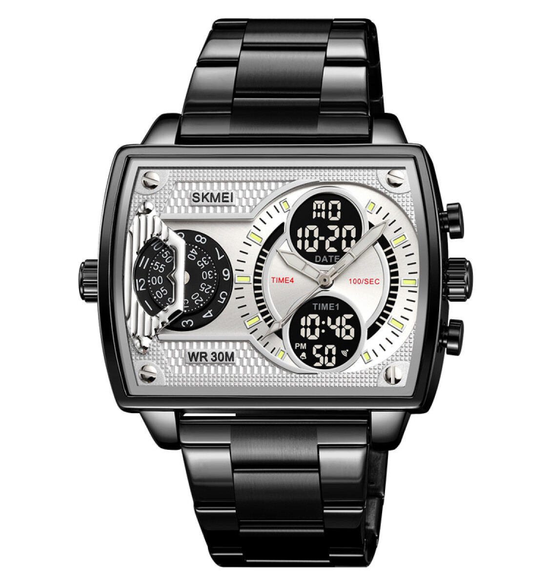 Reloj Skmei 2229bksi Ana-digi Hombre Negro Con Esfera Plateada 