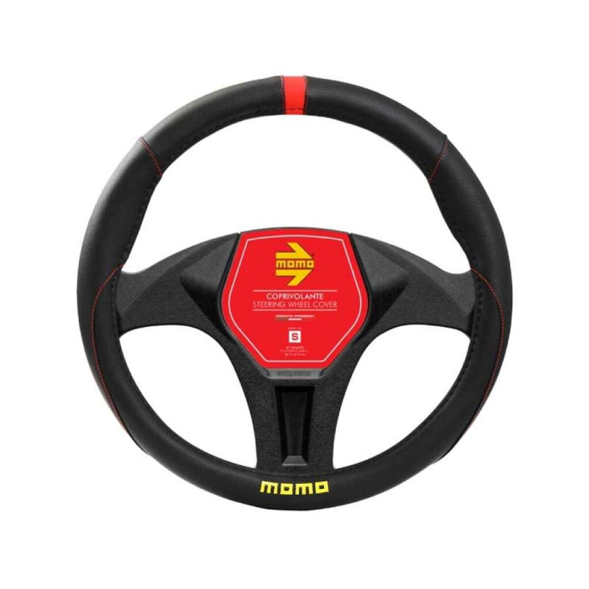 Cubrevolante Momo Auto - Negro Con Detalle Rojo Y Amarillo 