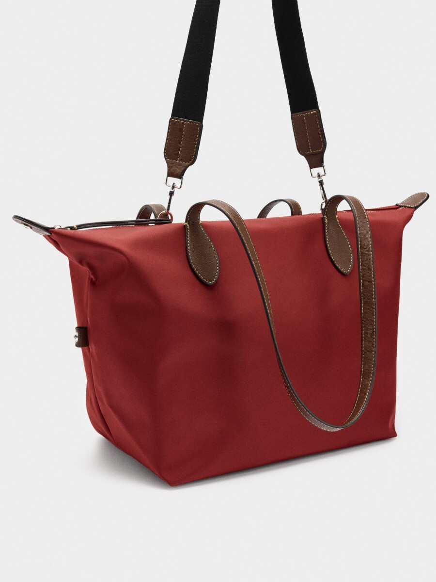 Bolso Shopper Liso De Nylon rojo