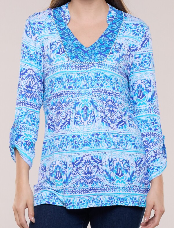 Remera Estampada Manga 3/4 Roll-up AZUL/MULTI