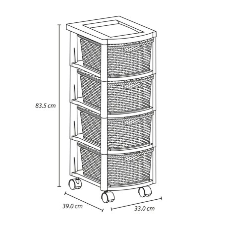 Cajonera Organizador Rimax Símil Rattan con 4 Cajones Altos Mocca