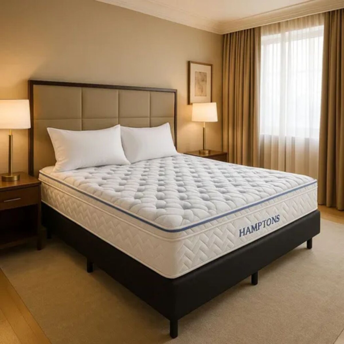 Sommier King Cama + Colchon Hamptons Hybrid Rhenium - Negro 
