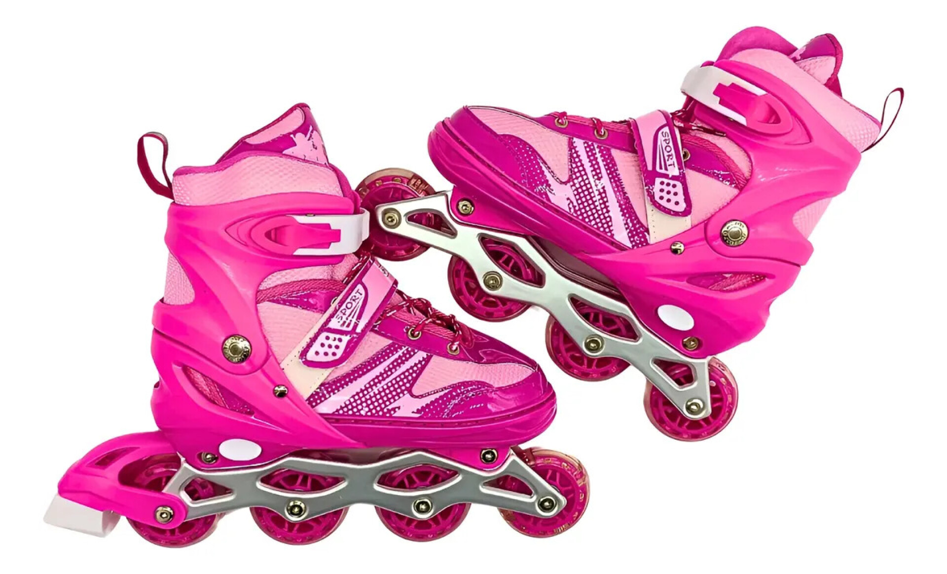 Patines rollers ajustables con luces en las ruedas - Rosa 
