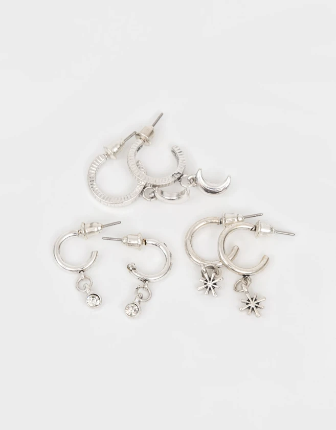Aros Argollas Set Bañada en Plata Set De Argollas Bañadas En Plata - Plateado