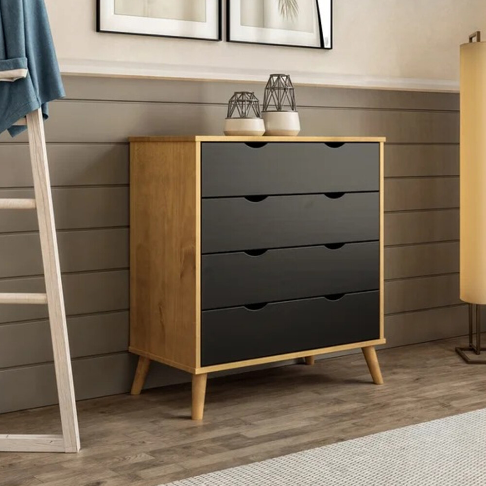 Cómoda Cajonera en madera maciza con patas - 4 cajones MADERA - PRETO