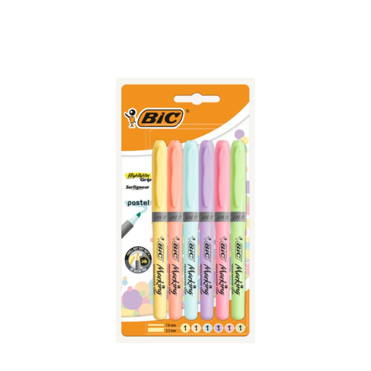 RESALTADOR BIC GRIP PASTEL BL6 S/C