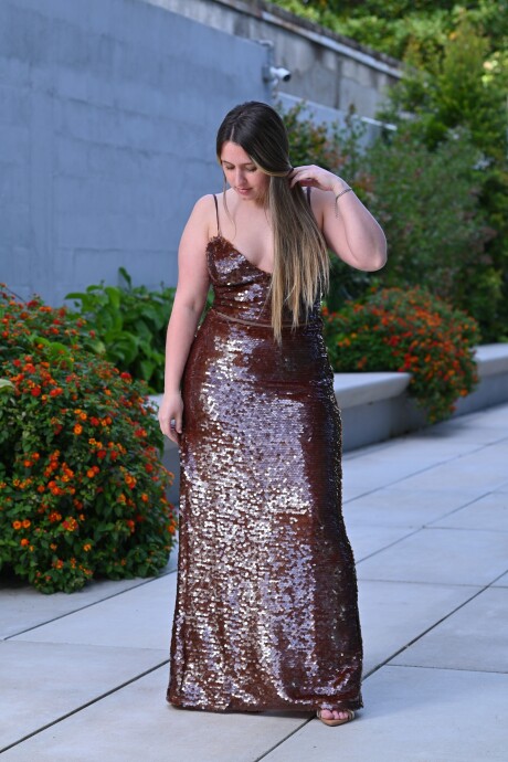 Conjunto de top y falda con lentejuelas Jayla Marrón