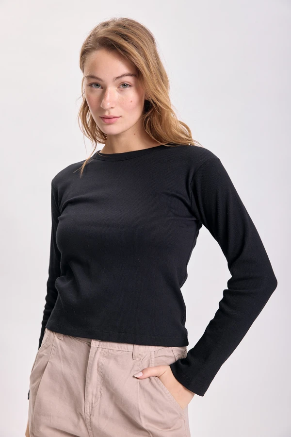 Remera rib manga larga Negro