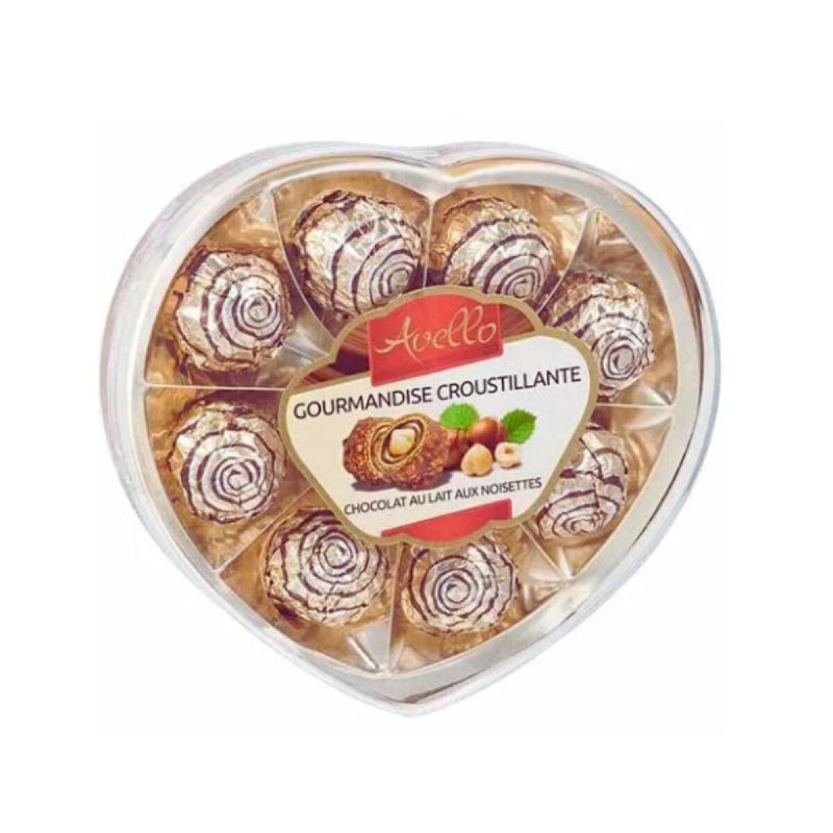Avello Caja corazón de bombones de chocolate y avellana x8 
