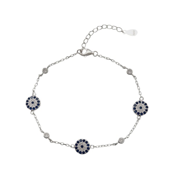 Pulsera Ojo protector - Plata 925-Zirconia blanca y azul-PU3712 conpiedra