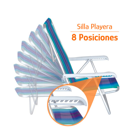 Reposera Silla Reclinable De Playa 8 Posiciones Aluminio Verde Agua/violeta