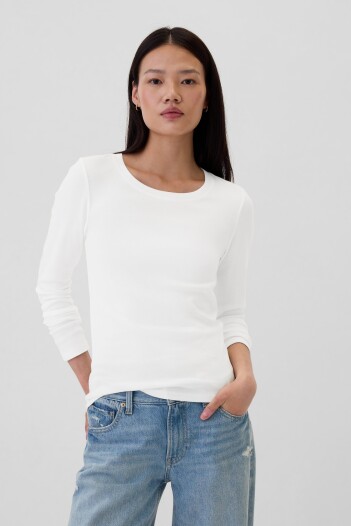 Remera Básica Cuello Redondo Manga Larga Mujer White000