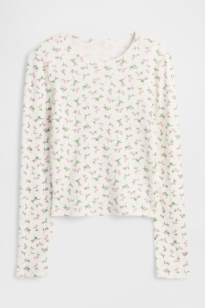 Remera Rib Niña White Floral Print