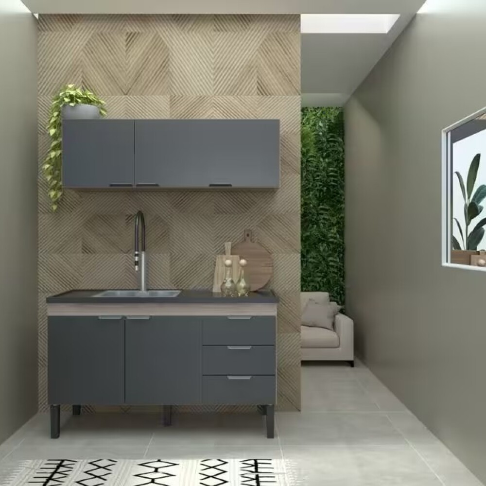 Mueble bajo mesada cocina con aéreo Flamingo negro 120 cm Mueble Bajo Mesada Cocina Con Aéreo Flamingo Negro 120 Cm