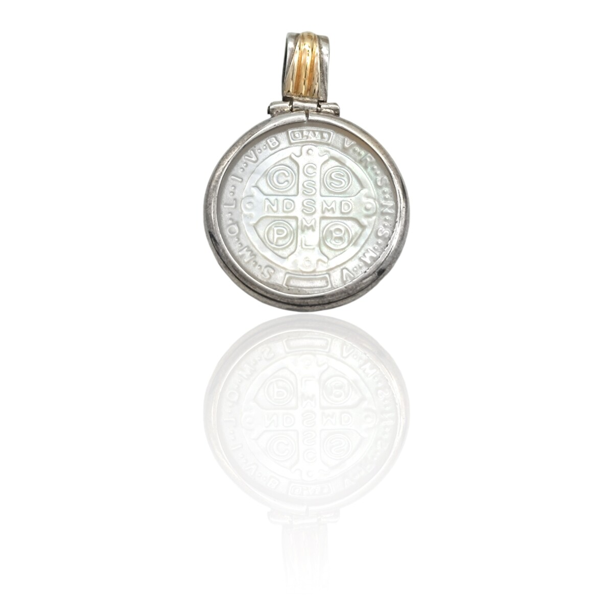 Dije Medalla San Benito- Plata 925 y oro-Con piedra Nacar-CP5203 - conpiedra 
