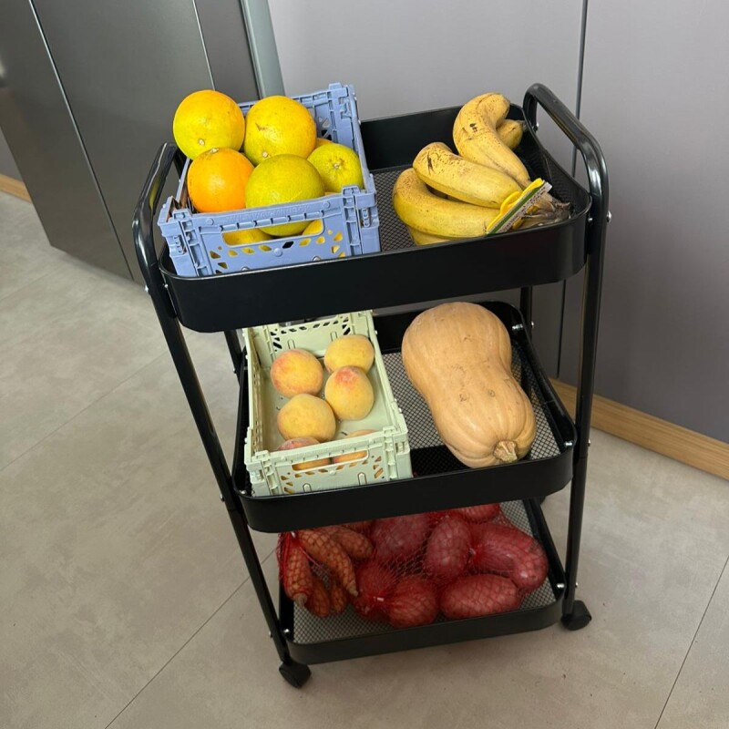 Carro Organizador metálico 3 Estantes y Ruedas Negro