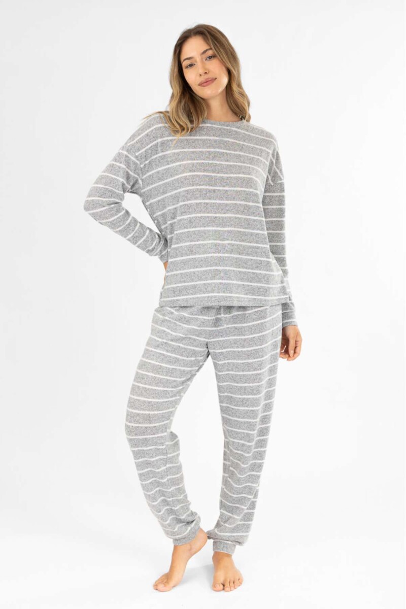 Pijama hacci rayado gris - Gris 