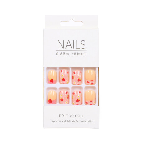 Set De Uñas Postizas Rousi Punta Cuadrada Fresa