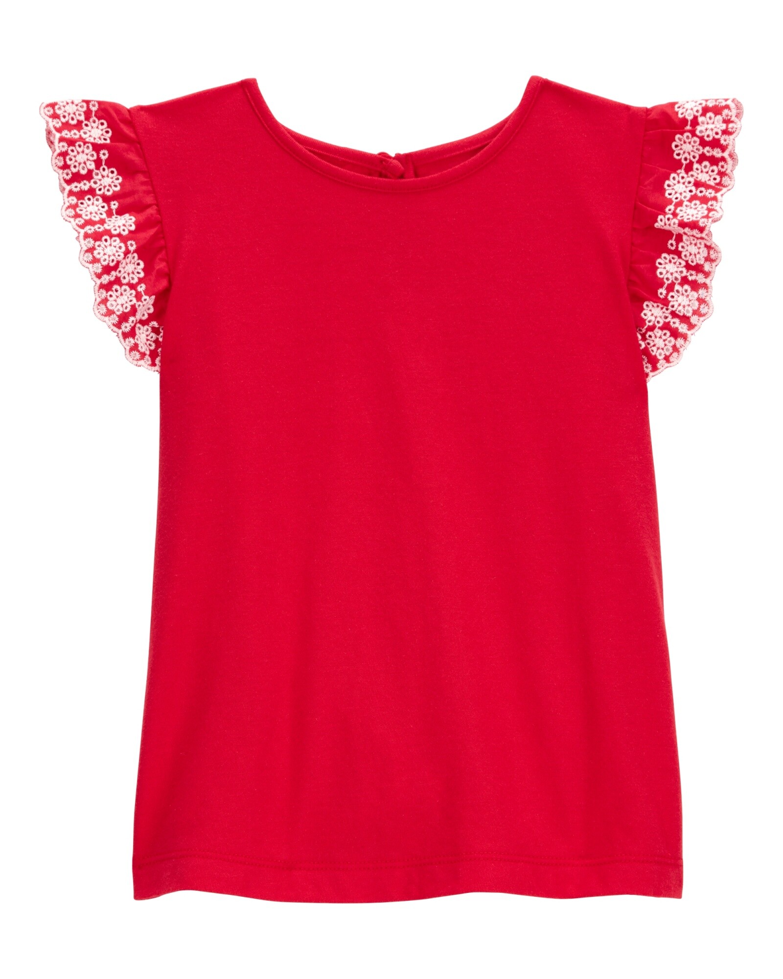 Blusa de algodón, con mangas bordadas, roja Sin color