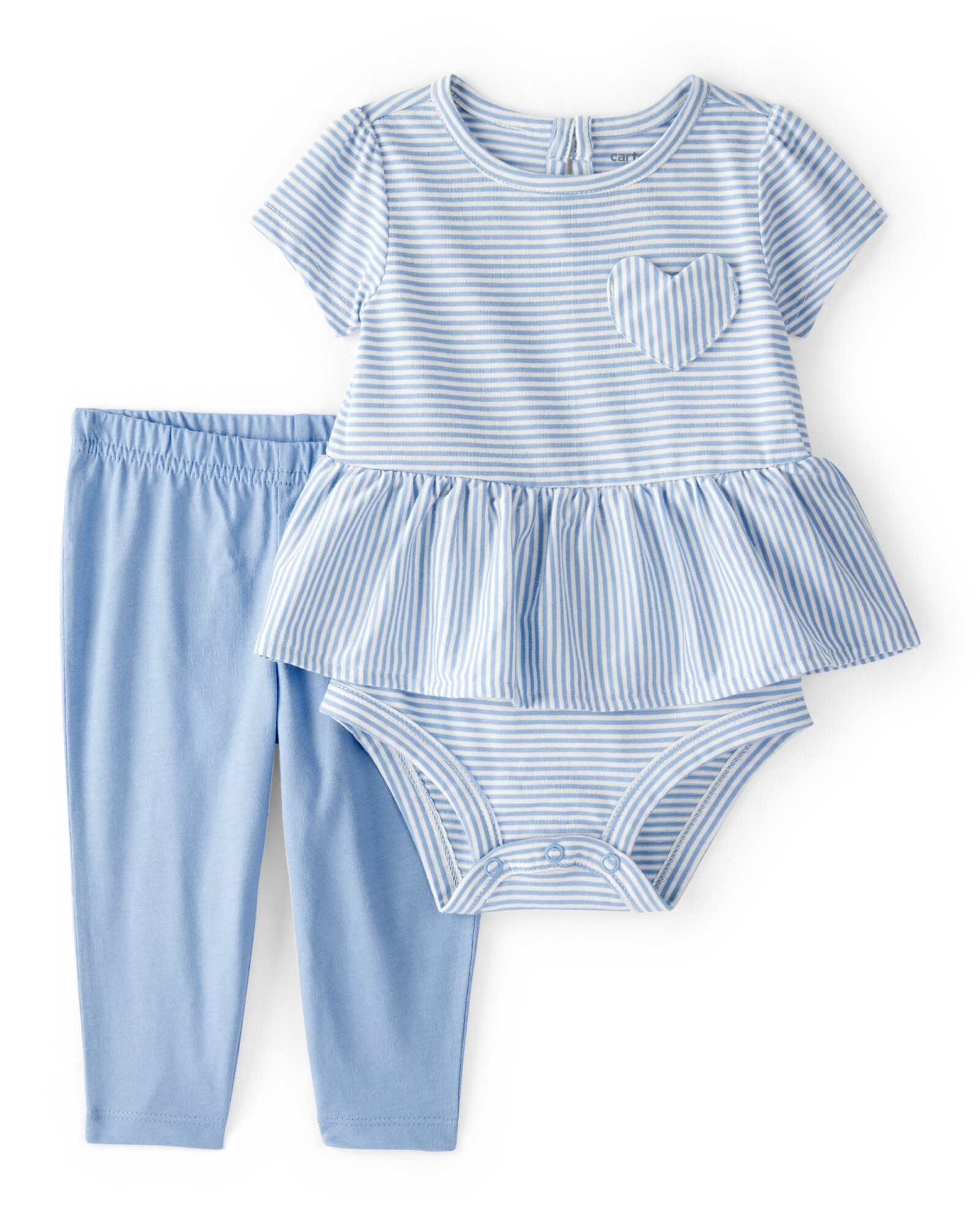 Set dos piezas de algodón, pantalón y body con volados y corazón, azul Sin color
