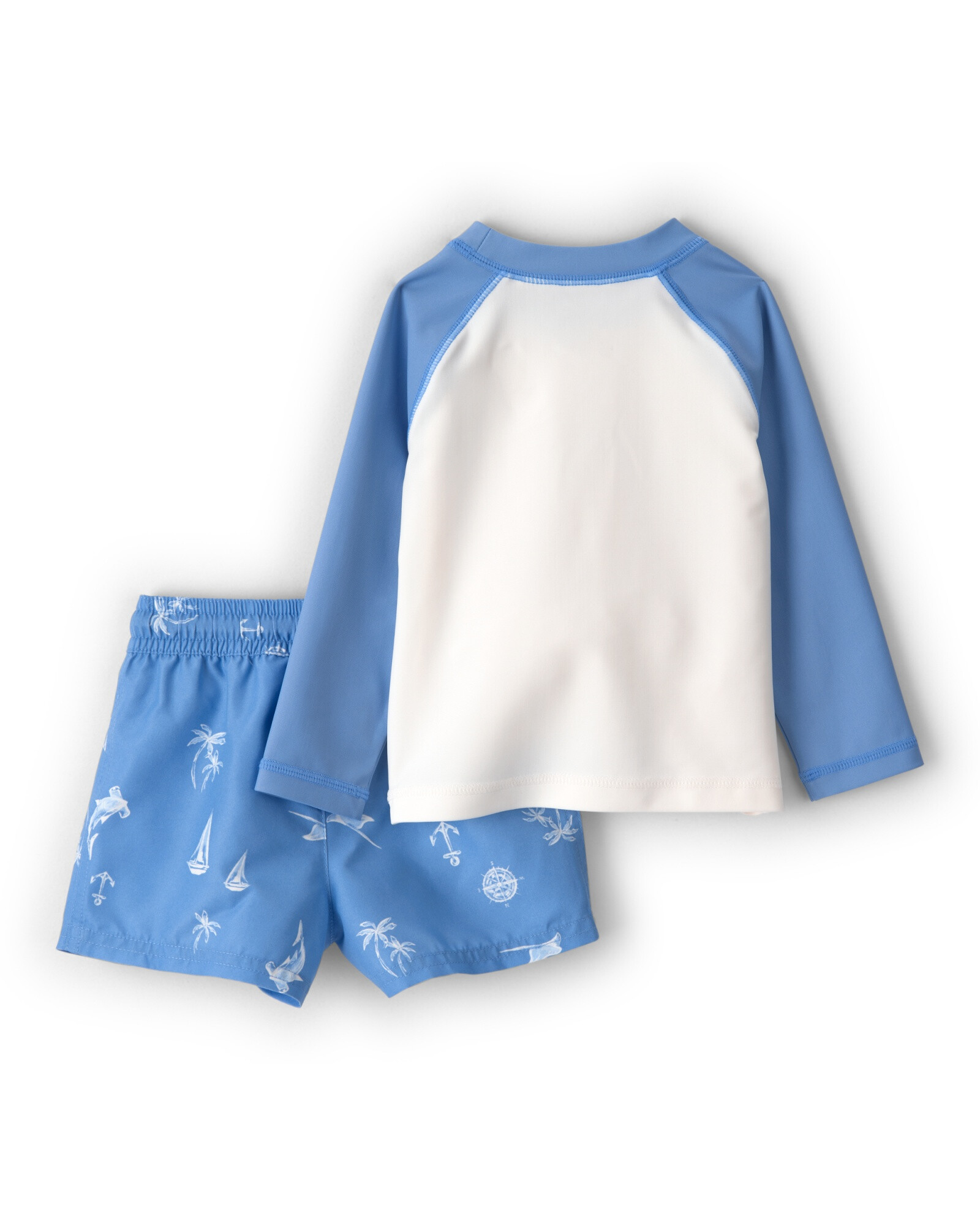 Traje de baño dos piezas, remera manga larga y short, con protección UPF 50+, estampa tiburón Sin color