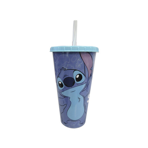 Vaso Plástico con Pajita Stitch 700ml U