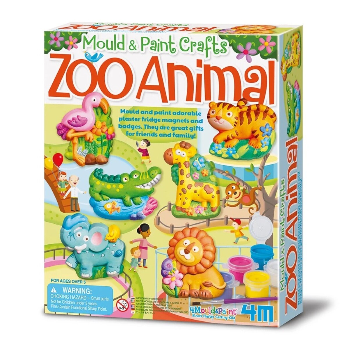 Juego Educativo 4M Moldear Pintar Animales Yeso Imanes Pins - Multicolor 