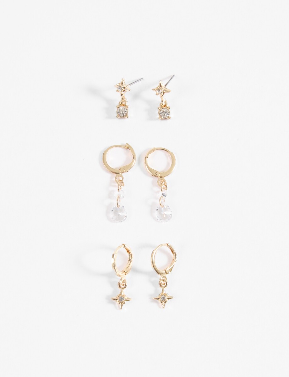 Set de caravanas strass y perlas - dorado 