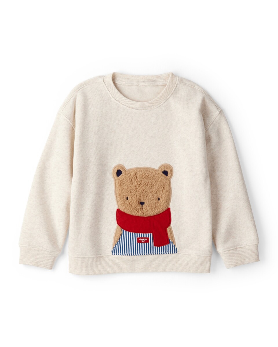 Buzo de algodón con felpa, beige, estampa oso 