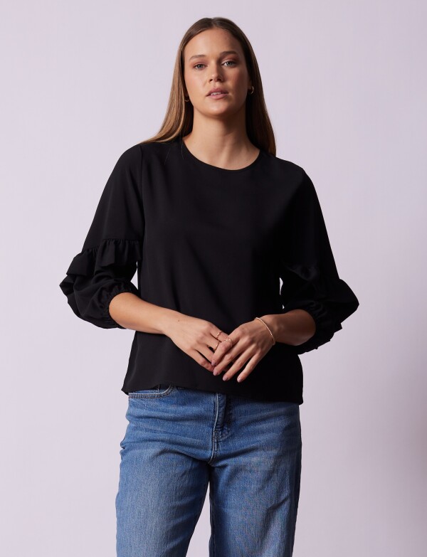 Blusa Manga Volados NEGRO