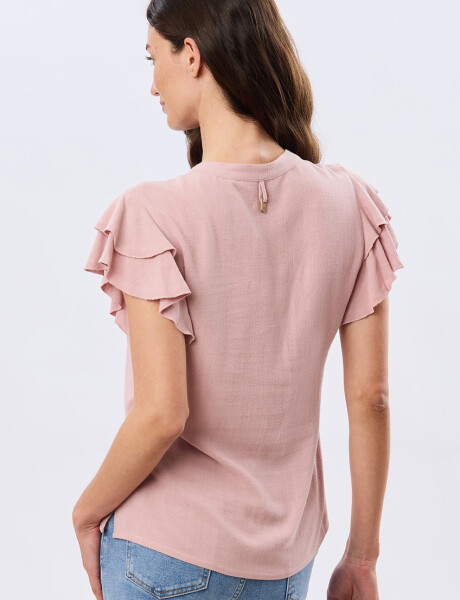 CAMISA DE LINO CON VOLADOS Rosa