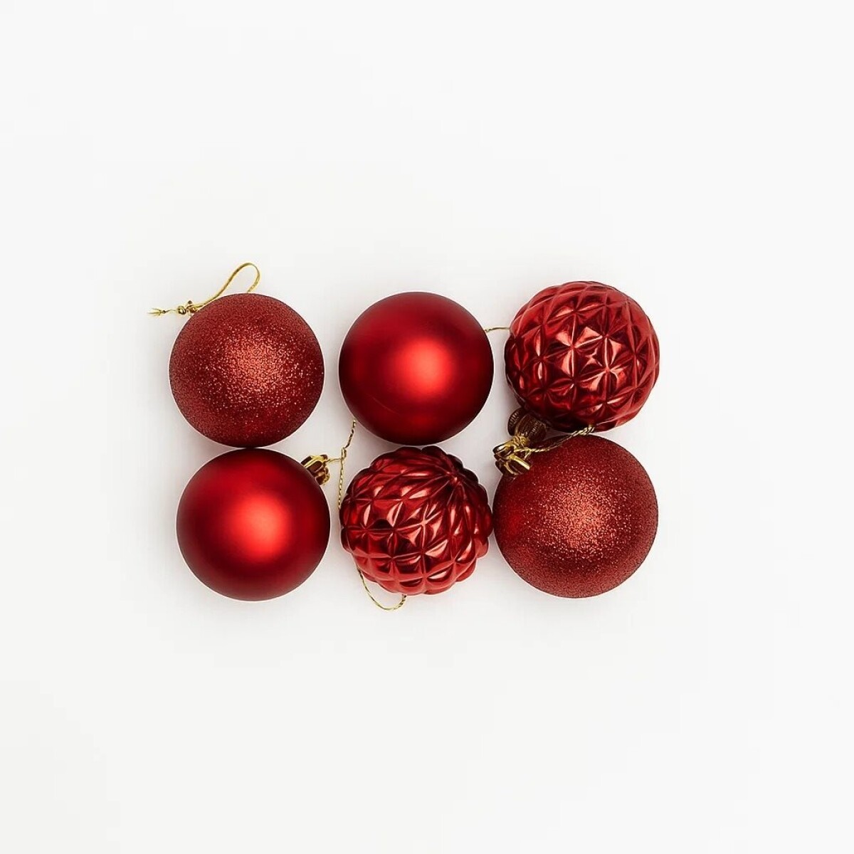 ESFERA COMB. RELIEVE DIAMANTE GLITTER MATE 6CM X 6 UNID. ROJO 